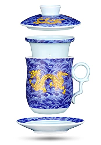 YURROAD 400ml Chinesische Teetasse, 4 in 1 Tee Becher Porzellan mit...