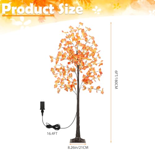 OUSHENG 6FT Artificial Lighted Maple Tree, 120 LED, Prelit Fall Decor - image 2