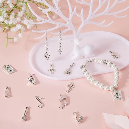 SUNNYCLUE 1 Box 72Pcs 12 Styles Silver Music Note Charms Musical Instrument Charm Tibetan Vintage Mini Microphone Recorder Symbol Charm for Jewellery Making Charms DIY Necklace Bracelet Earrings - Image 4