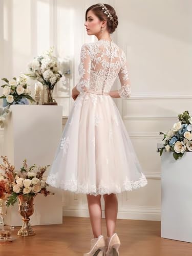 Lace Boho Vintage Wedding Dresses for Bride Long Sleeve Tea Length Wedding Dress for Women Tulle A Line Bridal Shower Dress2