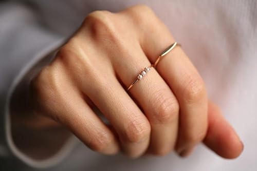 Maysa Jewelry 14K Solid Gold Three Pearls Stacking Ring - Bead Balls Charm With Majorica Pearls thumb #1