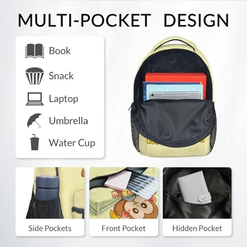 School Backpack Set for Girls - 3 in 1 Durable Elementary Middle Backpack with Lunch Bag Set - Yellow Monkey Bookbag Set with Large Capacity, Lightweight3