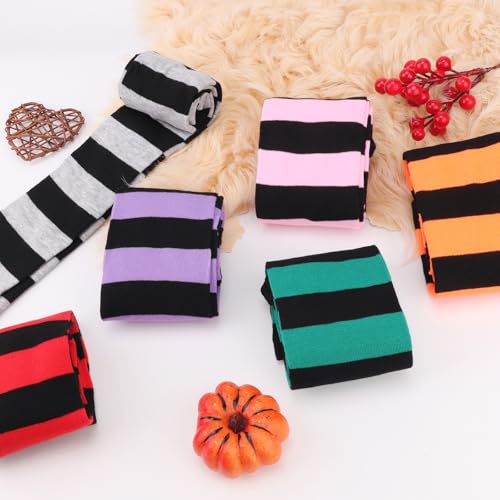 Image of DRESHOW 6 Pairs High Thigh Socks Striped Over Knee Thin Tights Long Stocking for Women Leg Warmer