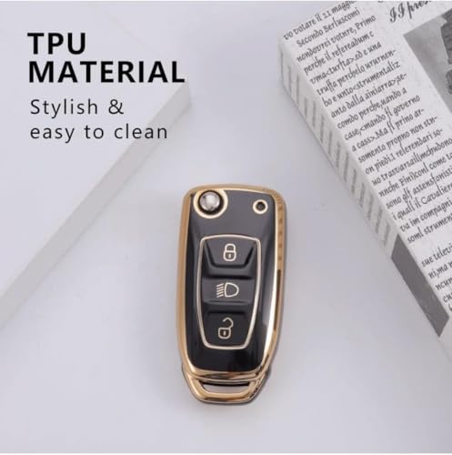 Image of TPU Car Key Cover Black & Golden Compatible for TATA Nexon, Punch, Altroz, Tigor, Tiago, Zets, Bolt, Hexa, Storme (TATA, 3 Button Flip Key)