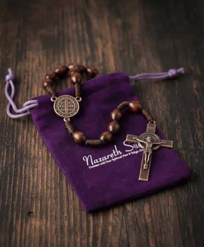 Nazareth Store Catholic Rosary Rope with Bronze Cross Plating, Large, Bronze, Zinc, Rope, No Gemstone