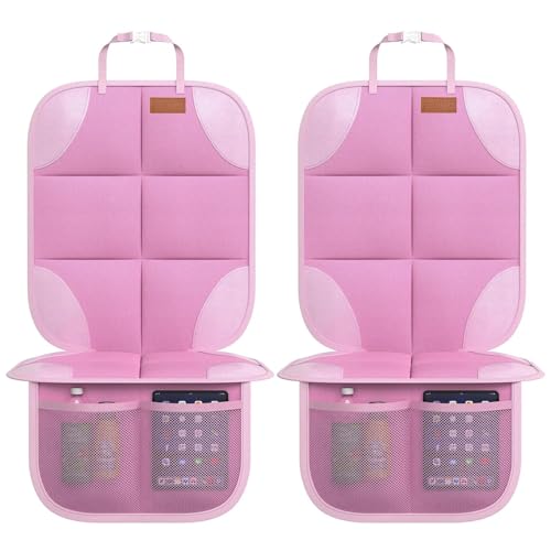 Image of SMART ELF Car Seat Protector, 2 Pack Car Seat Cover, Seat Protector Under Baby Car Seat, Seat Covers with Non-Slip Bottom and 2 Mesh Pockets Suitable for Baby and Pet (Pink)