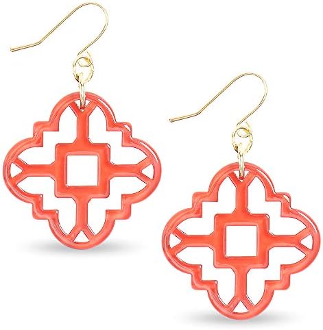 ZENZII Modern Mosaic Acrylic Resin Drop Dangle Earrings for Women Girls Fashion Jewelry (Coral)