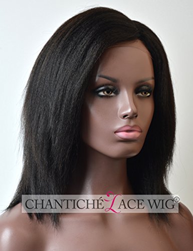 Chantiche Italian Yaki Short Bob Wigs Human Hair 3.5" Natural looking Invisible Left Side Deep Parting Glueless Brazilian Remy Hair Lace Front Wig for African American Women 10 Inch #1B off Black