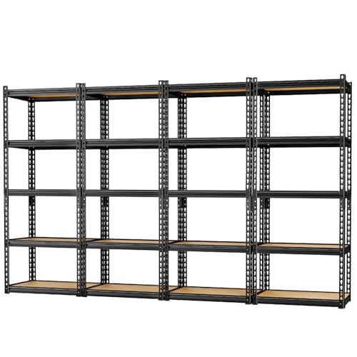 Image of LEVELEVE 5-Tier Storage Shelving Unit, Metal, for Garage, Kitchen, Laundry Room, Adjustable, 30 inch L x 12 inch W x 60 inch H, Rectangular, 4 Pack