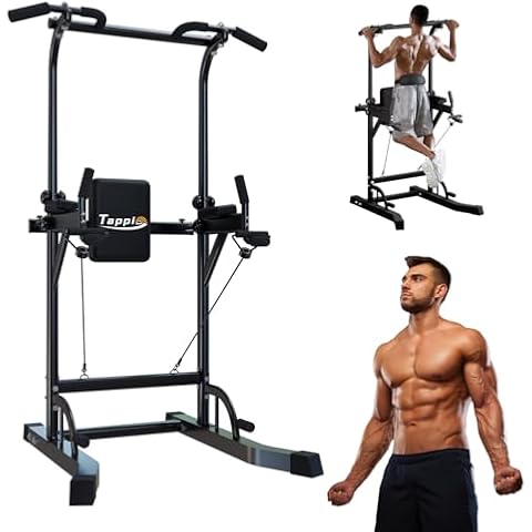 Tappio Power Tower Pull Up Bar for Home Gym, Multi Functional Pull Up Bar Stand Dip Bar Station, Adjustable Height Workout Dip Station Strength Training Fitness Equipment Cover
