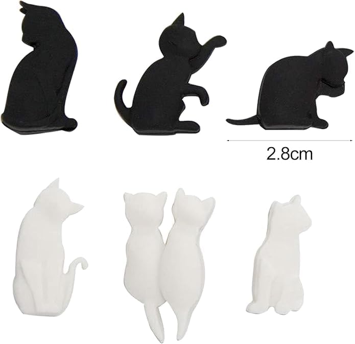 6 Pcs Heat-Resistant Silicone Tea Bag Clips Cartoon Cat-Shaped Reusable Holders for Bags Drink Markers Food Tea Accessories (Black White)