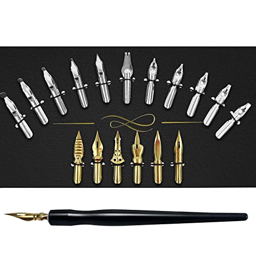 Featty Calligraphy Pens Set - 17 Pieces Stainless Steel Calligraphy Pen Nibs With 1 Piece Nib Holder For Writing Painting Signing Christmas Present #TOP4
