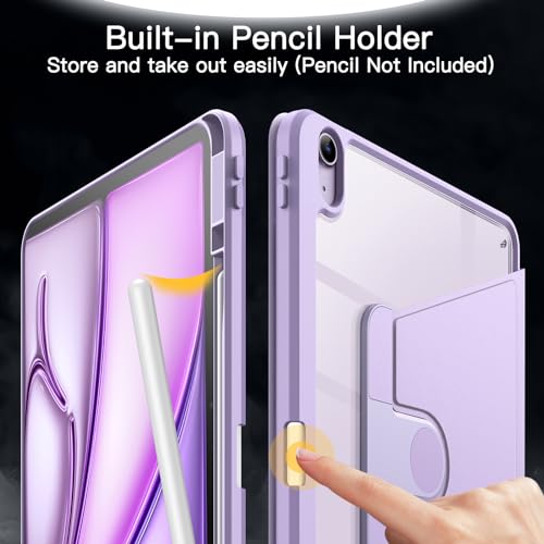 Image of JETech Rotating Cover Case for iPad Air 13-Inch M4 /M3 /M2 (2026 /2025 /2024) with Pencil Holder, 360 Degree Rotation Protective Stand Cover Clear Back, Auto Wake /Sleep (Purple)