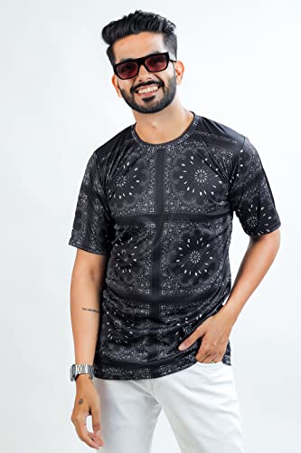 Image of HARPITA Men's Round Neck Half Sleeve Slim Fit Digital Printed Lycra T-Shirt