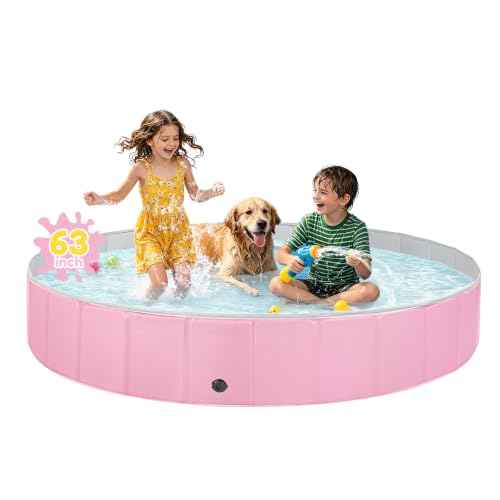 Image of Jecoo Dog Pool for Large Dogs Kiddie Pool Hard Plastic Foldable Dog Bathing Tub Portable Outside Kids Swimming for Pets and Dogs Outdoor Backyard