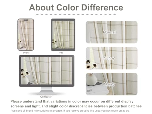 Vision Home Flax Linen Plaid Pinch Pleated Semi Sheer Curtains 60Wx102Lx2 - image 7