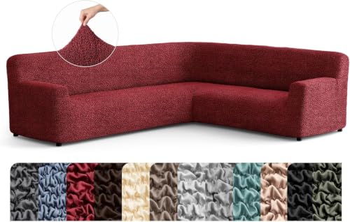Image of Bellissima Sofa Covers - Premium Luxury Microfibra Plain Stretchable Sofa Cover Fully Covered Slipcover, Imported from Italy (Bordeaux, Corner-UN)
