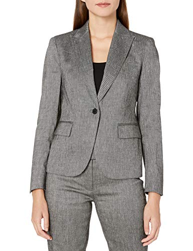 Anne Klein Women's Linen Twill Peak Lapel Jacket, Anne Black/Anne White, 14