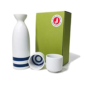 Japanisches Minoyaki Janome Sake-Set, 237 ml Sake-Flasche und 2 Sake-Becher, Sake Tokkuri mit Ochoko, für Kiki‐Zake traditionelle Mino-Yaki-Waren.