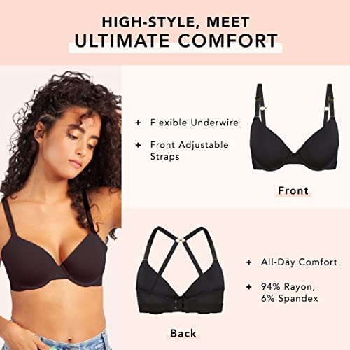 Lively All-Day T Shirt Bras For Women | Full Coverage Flexible Underwire Bra With Breathable Mesh Wing | Super Soft Fabric Black #TOP4