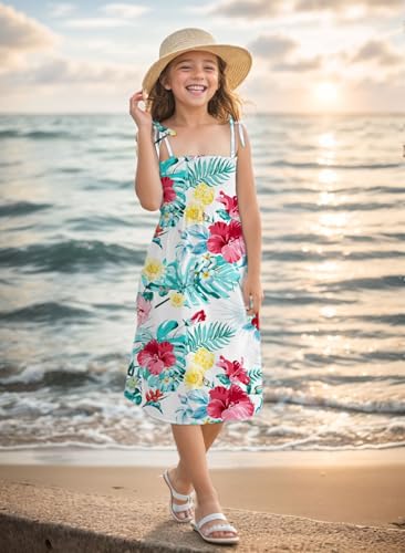 Image of SANGTREE Girls' Women's Summer Sundress Casual Smocked Floral Beach Holiday Dress, 18 Month - XL