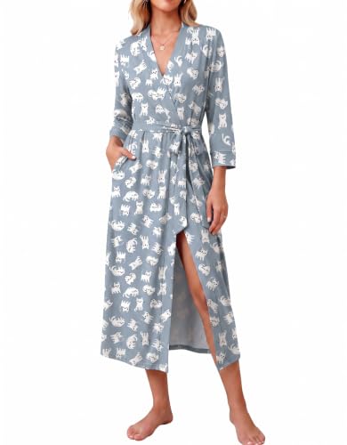 Image of Ekouaer Women Robes Long Knit Bathrobe Soft Kimono Loungewear with Pockets