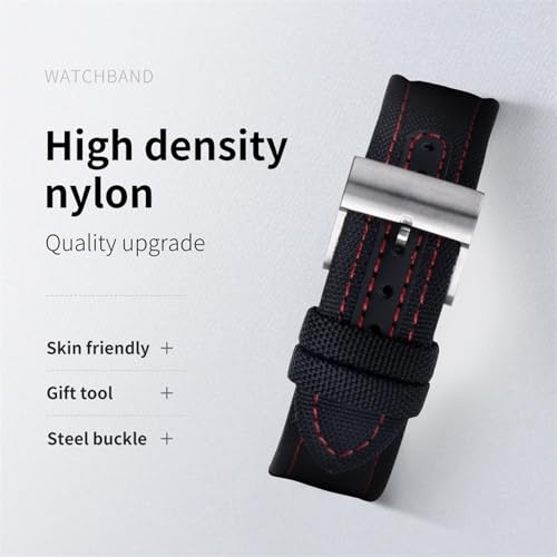 Bracelet montre nylon 22mm noir pour cadran 44mm