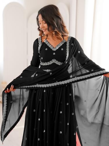 Image of Women's Georgette Sequence Embroidered Anarkali Kurta Set with Dupatta