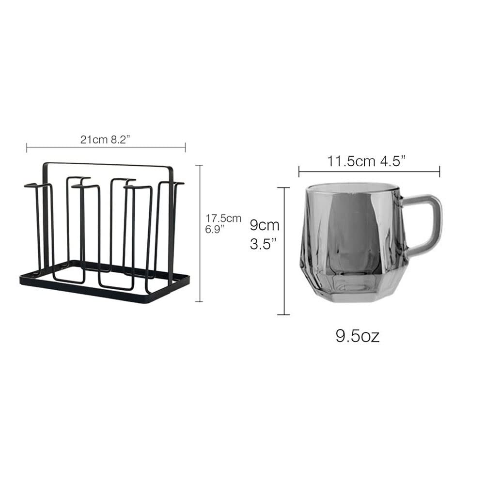 Szklane kubki do kawy zestaw 6 sztuk, kubki do kawy ze szkła borokrzemowego, 250 ml, bezołowiowe szklanki do picia ze stojakiem, wysokiej jakości filiżanki do herbaty z uchwytem, kubki do