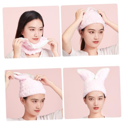 PLAFOPE 女性のキャップ マイクロファイバーバスタオル 子供用シャワーハット シャワーヘアタオル バスヘア 速乾タオル シャワーキャップ 入浴キャップ ピンク