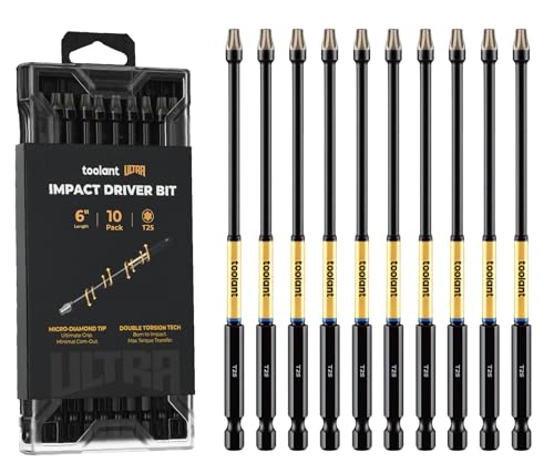 Image of toolant T25 6 inch Impact Torx Bits, 1 /4 inch Hex, S2 Steel, 10-Piece Set | Diamond-coated CNC tips grip screw heads, while strengthened magnets hold screws in tight spaces.