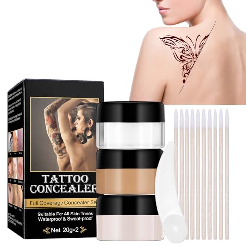 Tattoo Cover Up Makeup Waterproof - 2 Colors Adjustable Tattoo Concealer for Tattoos, Scars, Spots & Vitiligo - Sweatproof Cover Up Concealer for All Skin Tones