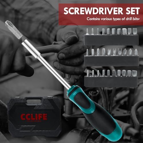 Bild 2 - CCLIFE 187 tlg Steckschlüsselsatz Cr-V Ratschenkoffer Werkzeugkoffer 72 Zähne 1/2" 1/4" 3/8" Sechskant Steckschlüsseleinsatz Torx, Schlitz, Phillips, Pozidrive Bit Steckschlüsseleinsätze