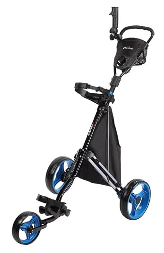 PRECISE Cruiser 3-Wheel Golf Push Cart with Stabilizer Rods, Ergonomic Handle & Step-On Brake | Golf Bag Cart with Detachable Storage Bag, Scorecard Holder, Lightweight Foldable Frame