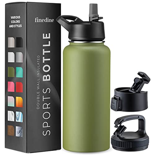 Triple-Insulated Stainless Steel Water Bottle with Straw Lid - Flip-Top Lid - Wide-Mouth Cap (32 Oz) Insulated Water Bottles, Keeps Hot and Cold - Sports Canteen Water Bottle Great for Hiking & Biking