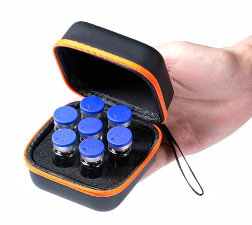 Moyite 7 Slots Insulin Vials Fridge Organizers for Diabetics with Hand Strap, Fits Standard 10ml U-100 Vials,Not Fit Tall Vial,Orange Edge and Black