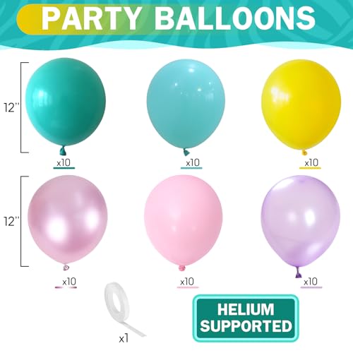 Image of HILAVO Pastel Balloons 60 Pcs Metallic Pink Purple Teal Blue Yellow Multicolor Latex Balloon Macaron Rainbow Pastel Color Party Balloons for Girls Birthday Baby Shower Bridal Wedding Party Decorations