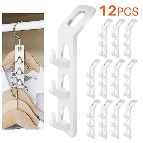 WINIT Cascading Clothes Hanger Hooks,Space Saving Series Multi-Function Multi-Layer Cabinet Clothes Connection Folding Storage Clothes Rack Hanger Household Strong Load-Bearing Closet Hook (12pcs)