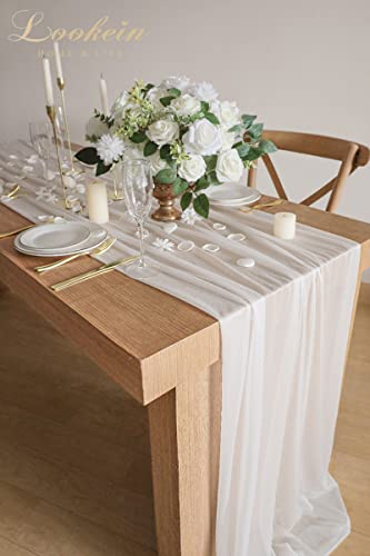 Lookein 10 Feet White Chiffon Table Runner Sheer Wedding Table Cloth 29X120 Inches Rustic Wedding Decorations French Chiffon Table Runner #TOP4