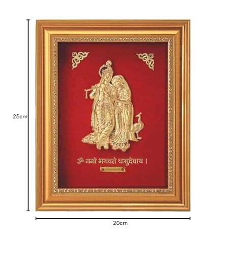 Image of Pk & Pk Jewellers 24Kt Gold Plated Radha Krishna Golden Frame Showpiece for Home Decor,Decorative Items for Room Decoration Items for House,Decorative Showpieces (Radha Krishna)