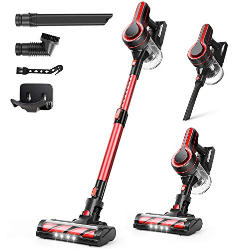 APOSEN Cordless Vacuum Cleaner, 24000Pa Strong Suction, 4 in 1 Stick Vacuum Cleaner Detachable Battery, 250W Powerful Brushless Motor, 1.2L Super-Capacity for Deep Cleaning Carpet Hard Floor H250（Red）