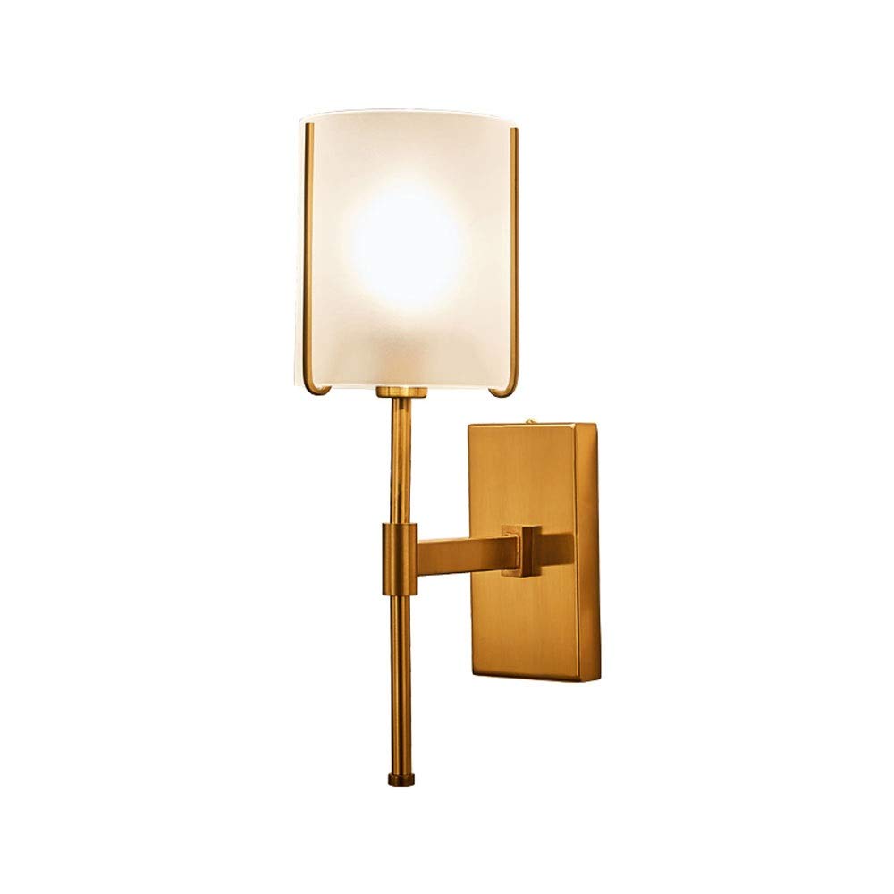HPTHLY Wall Mounted Light Bedroom Bedside Lighting Wall Lights Simple Design Brass Fixture With Cylindrical Frost Glass Shade Wall Sconce Up For Living Room