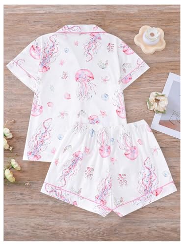 Women's 2 Piece Pajama Set Animal Print Button Down Shirts and Shorts Lounge Set2