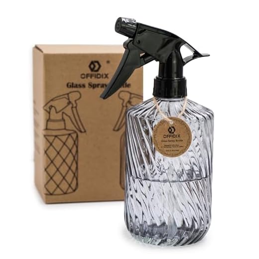 OFFIDIX Glas-Sprühflasche, Handdruck-Pflanzennebel, 0,45 l, Sprühflasche mit verstellbarer Düse für Innen- und Außenbereich, Gartenarbeit oder Hausreinigung (grau)