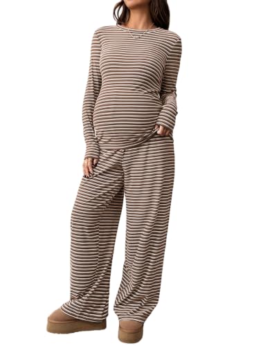 BLENCOT - BLENCOT Striped Fall 2‑Piece Maternity Lounge Outfit – Brown, Size M (15% Off Amazon Deal)