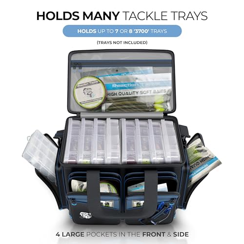 Image of Reaction Tackle Saltwater Fishing Tackle Bags, Water Resistant 1000D PVC Tackle Box Bag with Removable Dividers, Fits 3600 and 3700 Trays, Medium