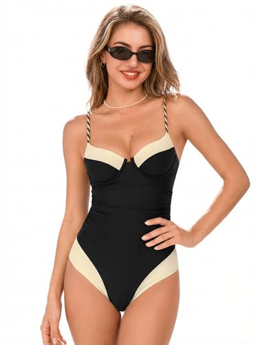 Image of CUPSHE Women's Underwire One Piece Swimsuit V Neck Ruched Bathing Suit