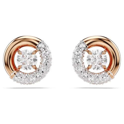 Swarovski Dextera Stud Earrings, Round Cut, Clear, Rose Gold-Tone Finished