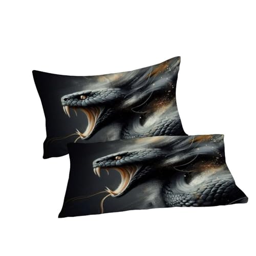 Housse de couette serpent noir microfibre 200x200 avec fermeture éclair pratique