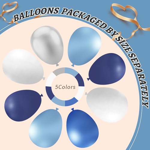 Image of 412Pcs Blue Balloon Arch Kit,5 10 12 18 inch Blue Balloon Garland with Metallic Dark Blue Silver Balloons for Baby Shower Graduation Birthday Wedding Party Decorations